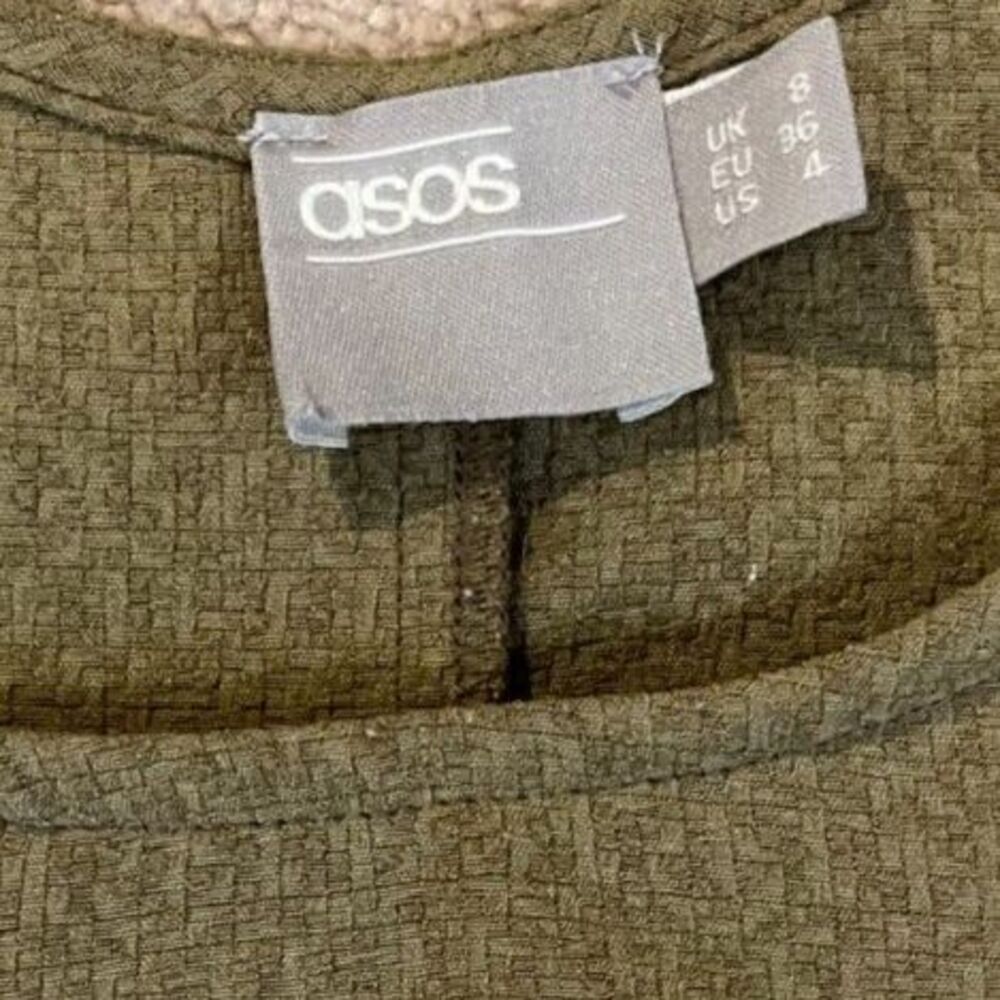 ASOS Olive Green Sleeveless Jumper Dress With Side Buttons Size 4 - Picture 6 of 6